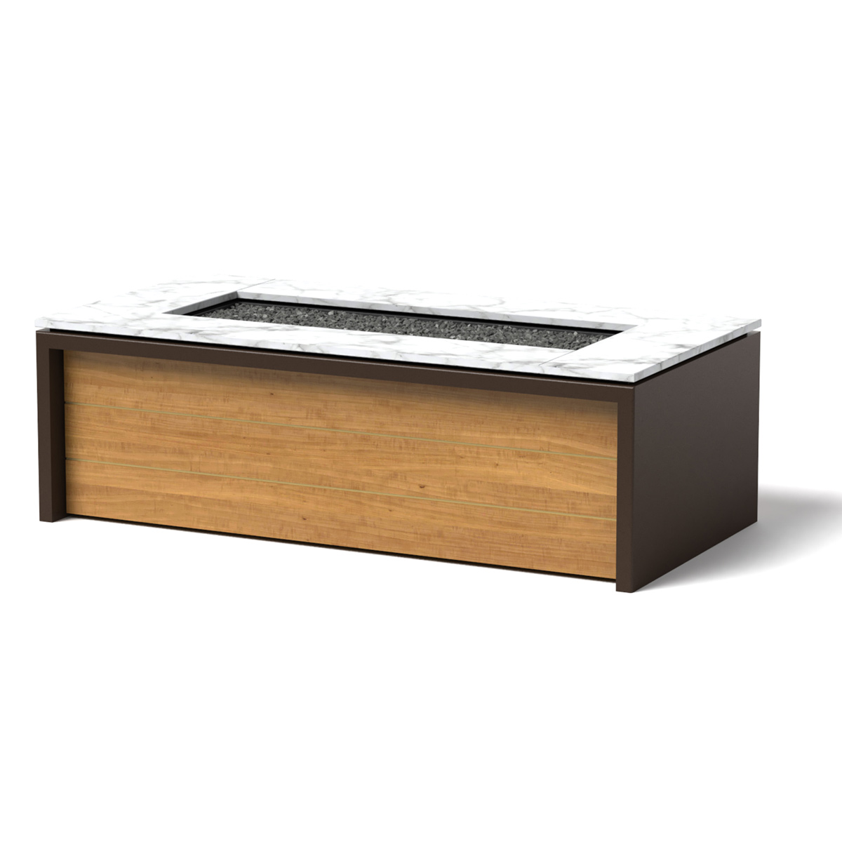 Panel Firepit: Teak/brass, Bronze With Marble Top