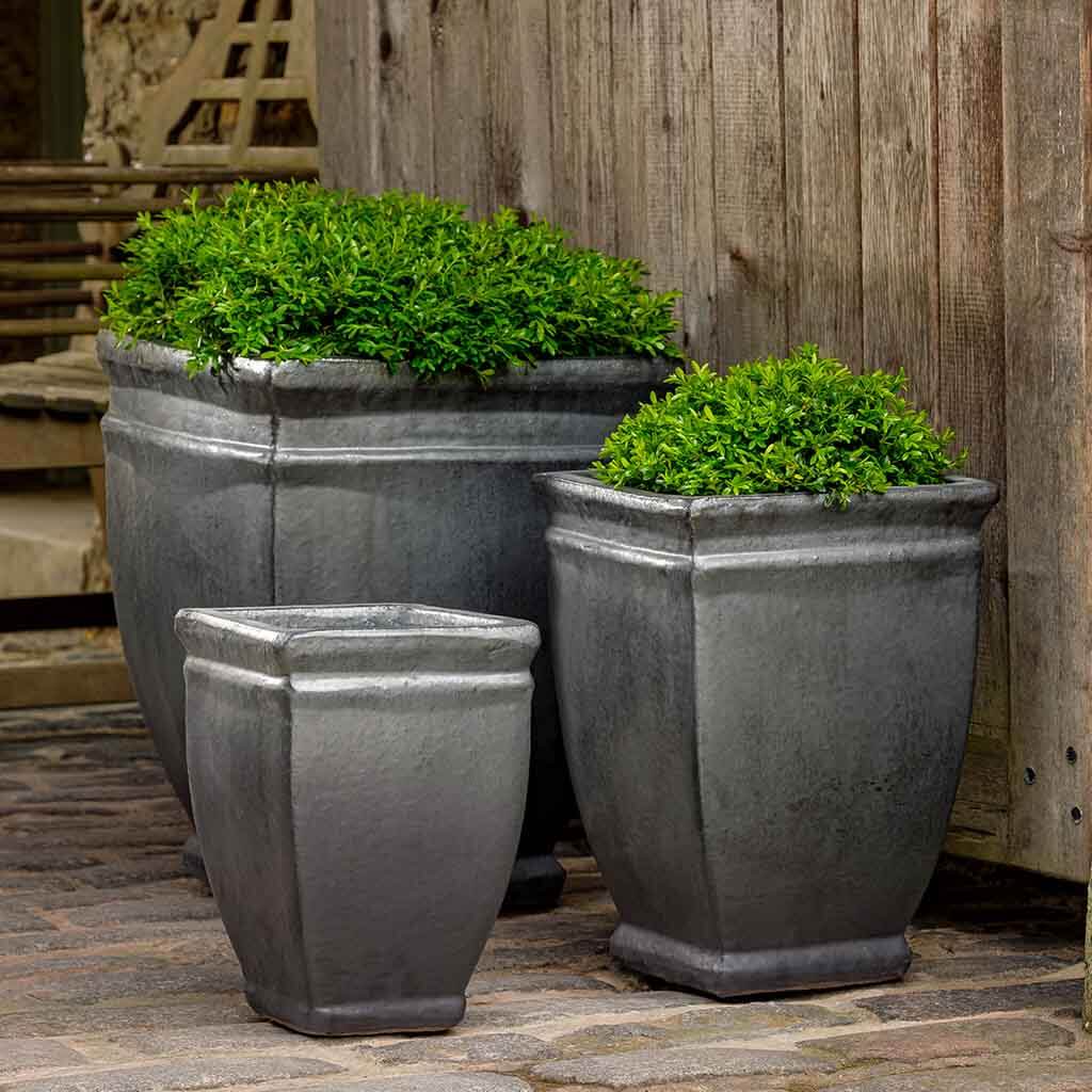 Square Rolled Rim Planters (terracotta In Graphite Glaze)
