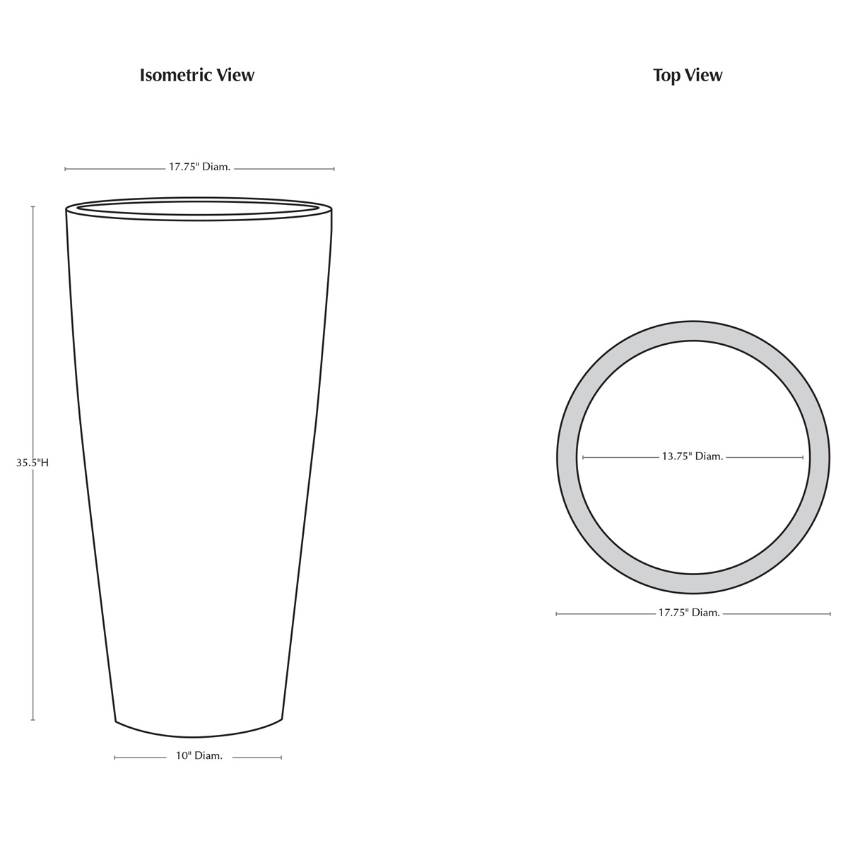 Aluan Tall Round Planter Specifications contemporary, terracotta, terra cotta, garden, planter
