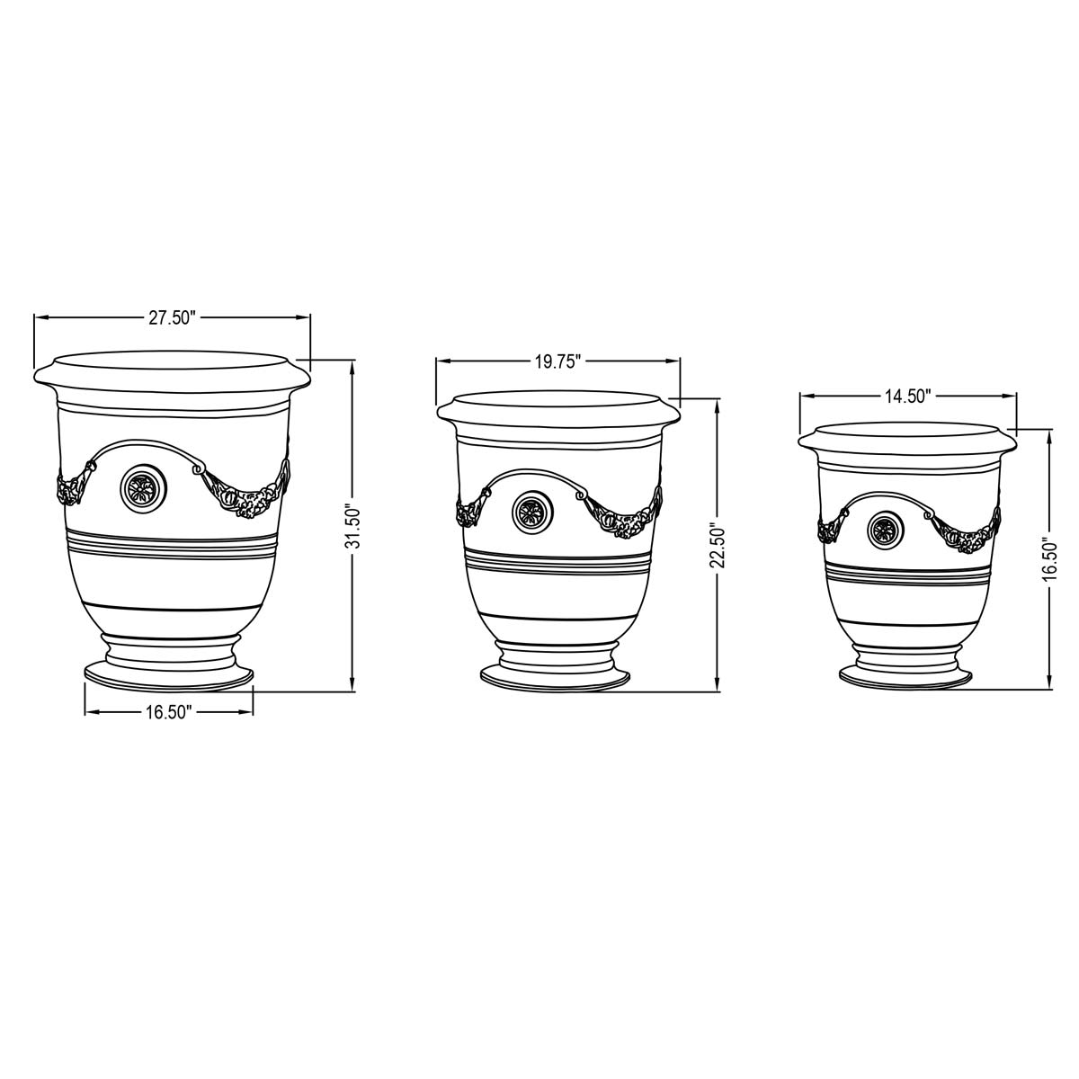 Glazed Anduze Urns 3 Set Specifications contemporary, terracotta, terra cotta, garden, planter