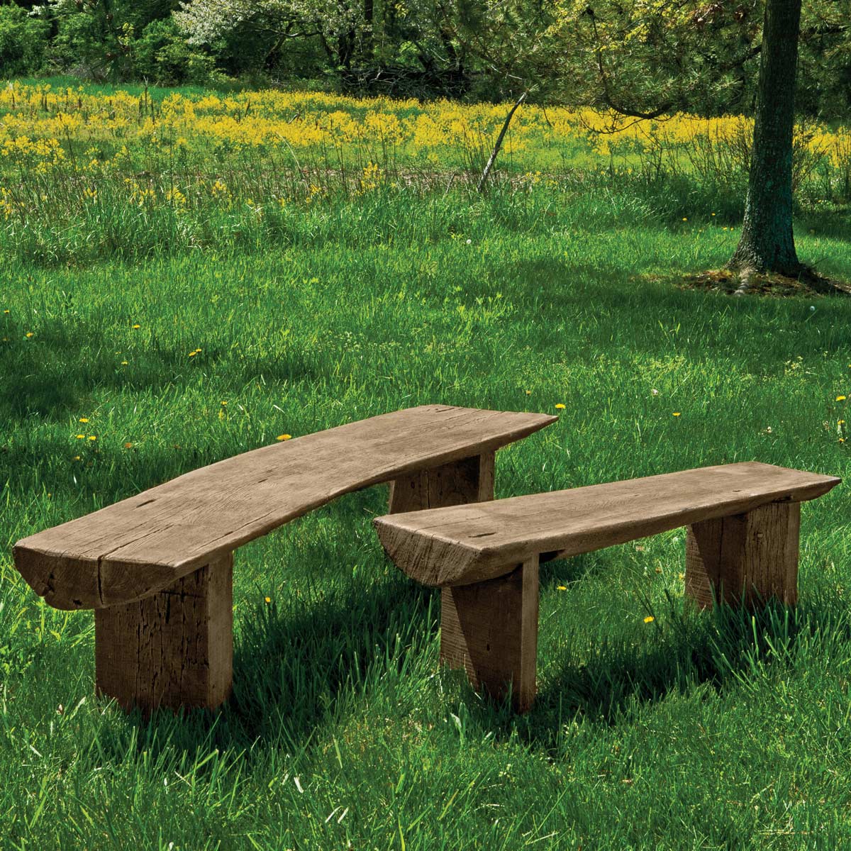 Large (be 125) And Small (be 126) Bois Benches (cast Stone In Brownstone Finish)