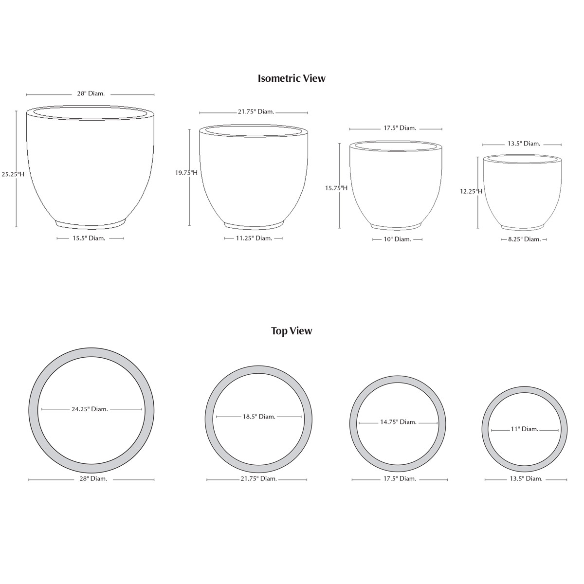 Causago Round Planter Series Specifications