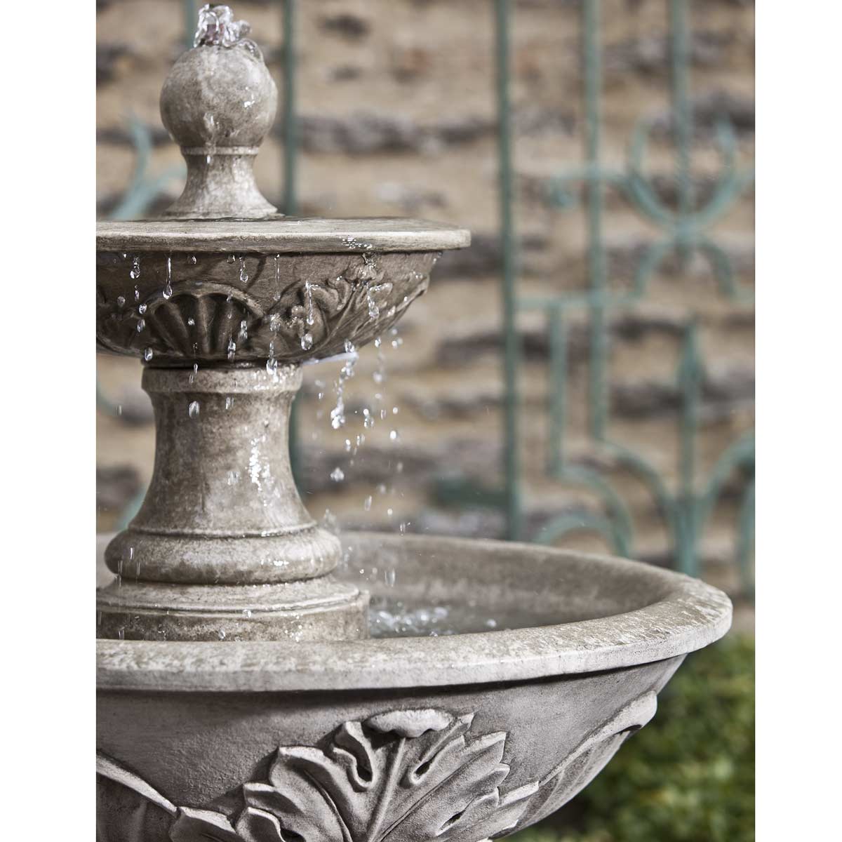 Acanthus Two Tiered Fountain Detail (ft 191) Material: Cast Stone Finish: Alpine Stone