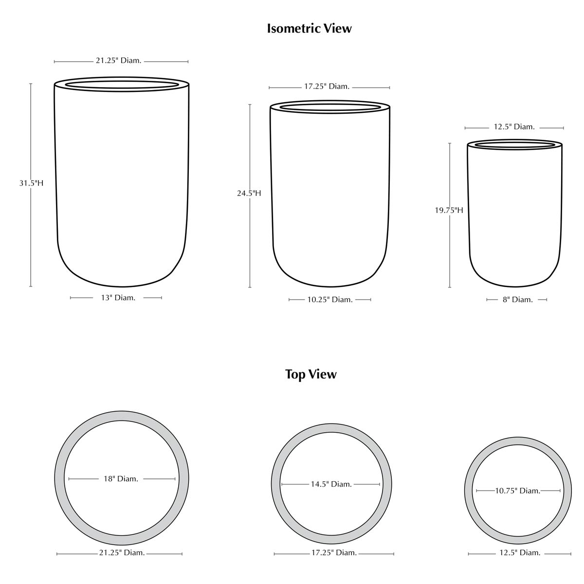 Escada Tall Planter Specifications