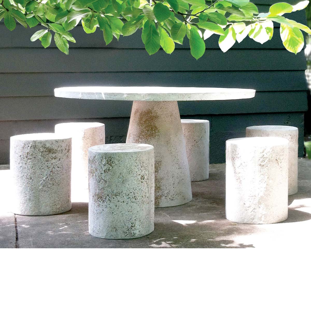 Hive Dining Table With Dock Stools In Natural Stone