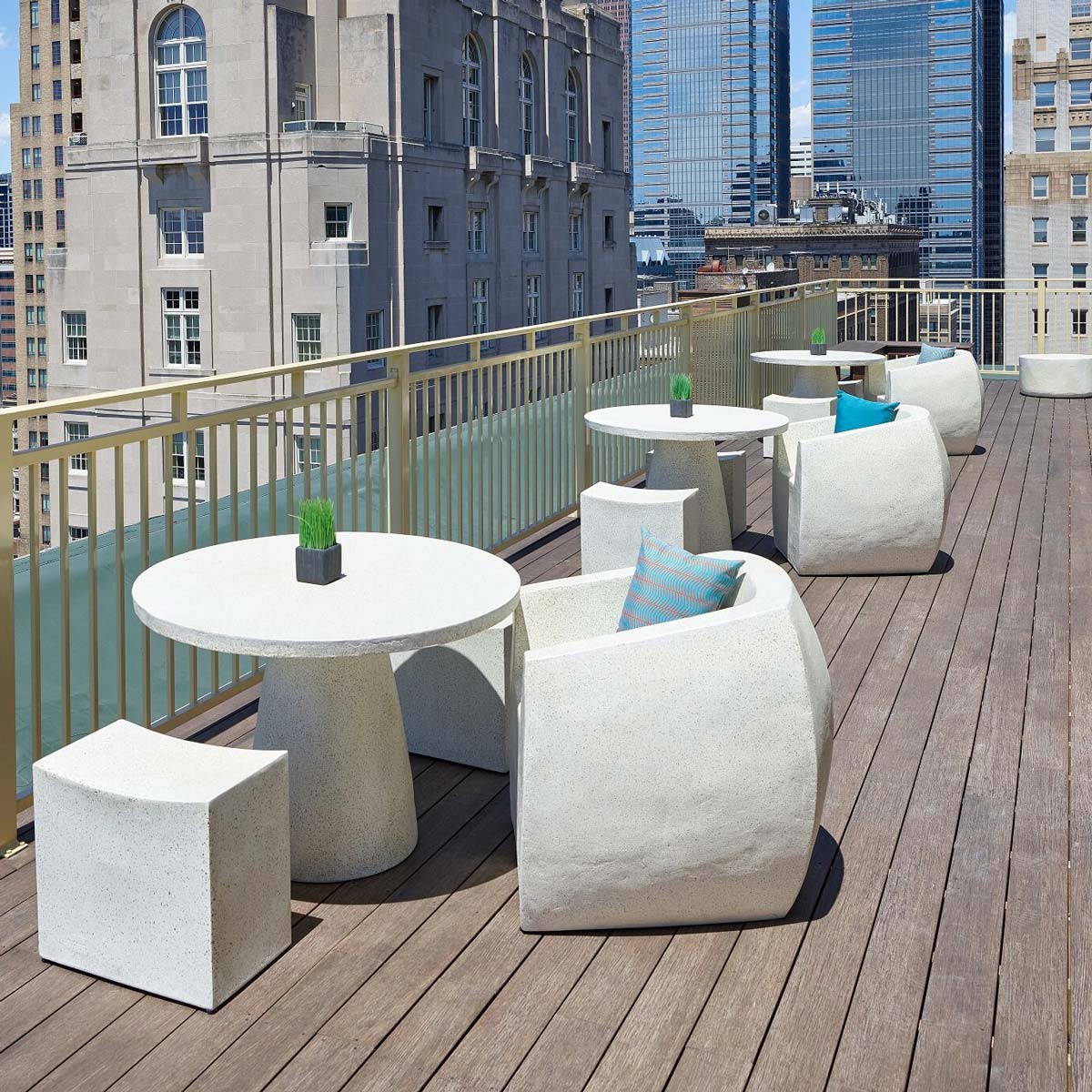 Mason Cut Stools With Hive Tables And Van Dyke Chairs