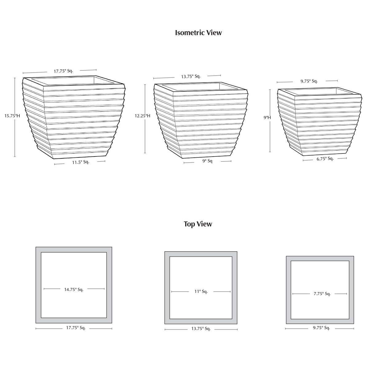 Ipanema Square Planter Set Specifications