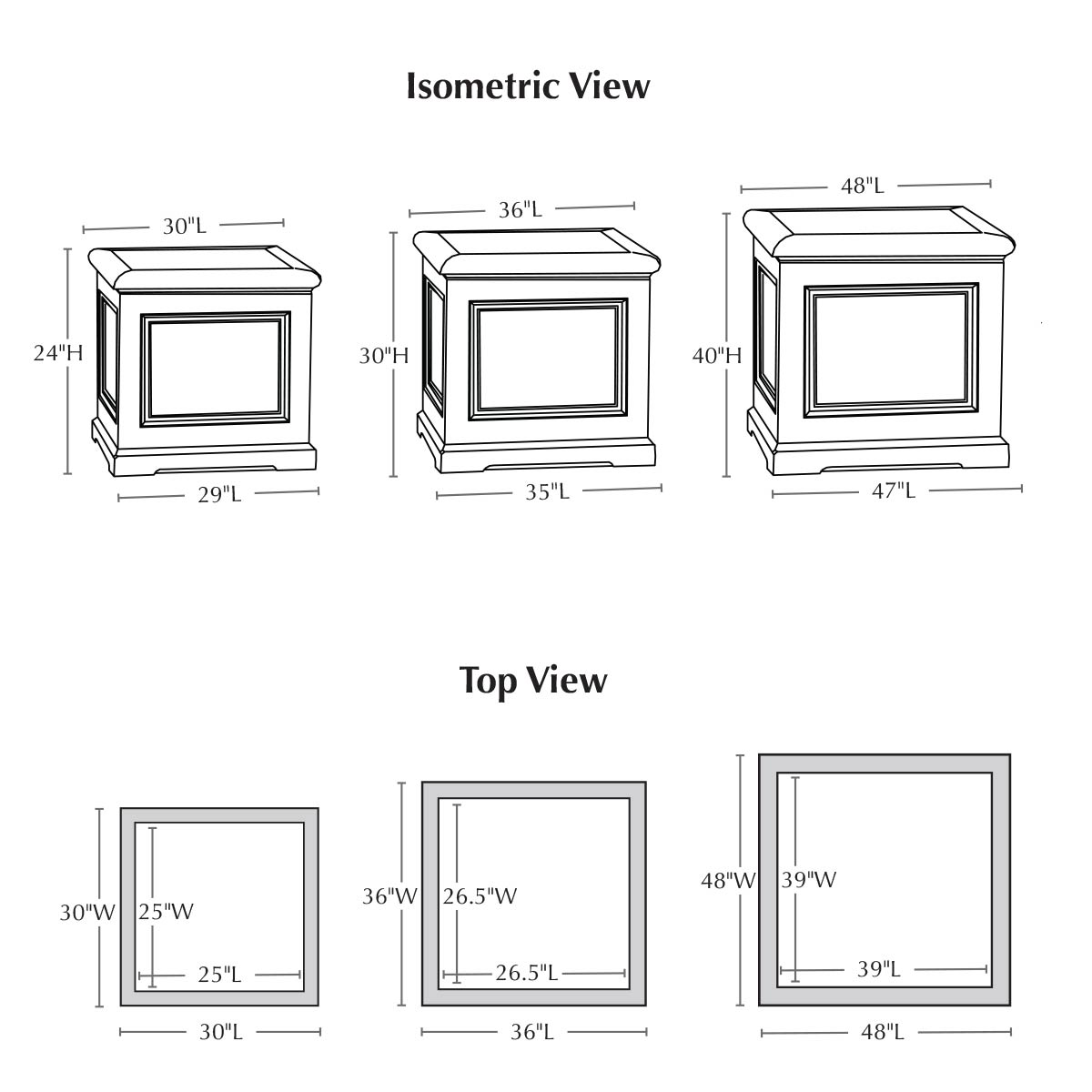 Le Notre Square Planters Specifications