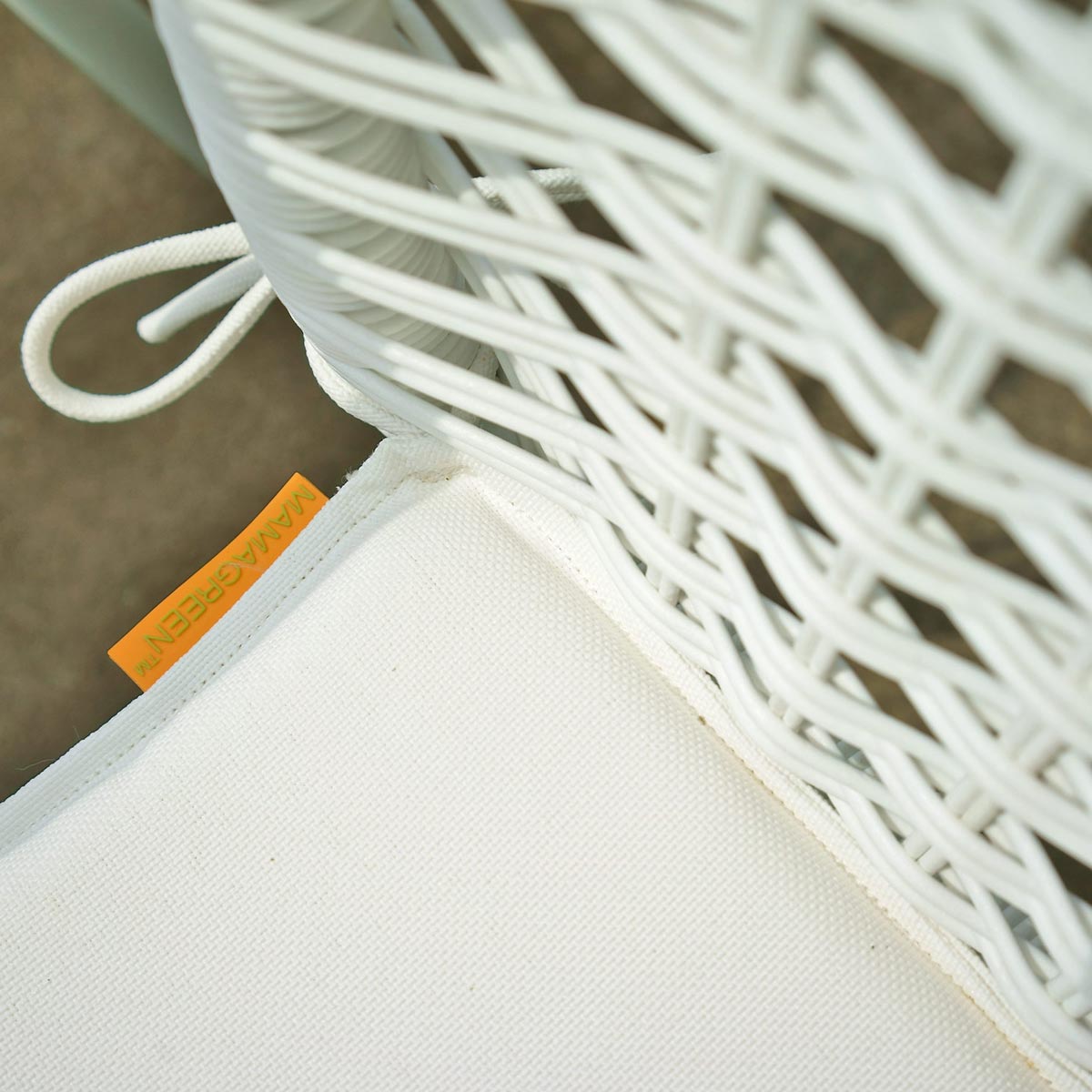Manda Bar Armchair (detail) Powder Coated Aluminum, Synthetic Wicker, Optional Cushion (white)