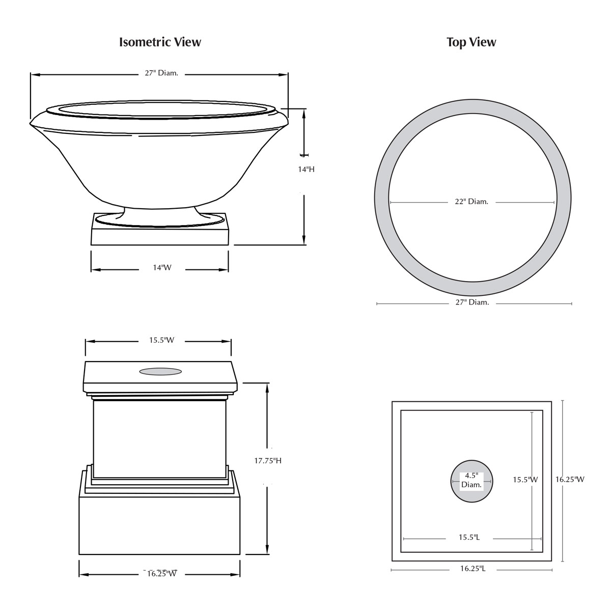Glenview Pedestal & Maywood Urn Specifications