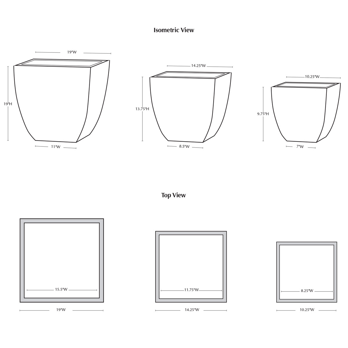 Obsit Square Planter Set Specifications
