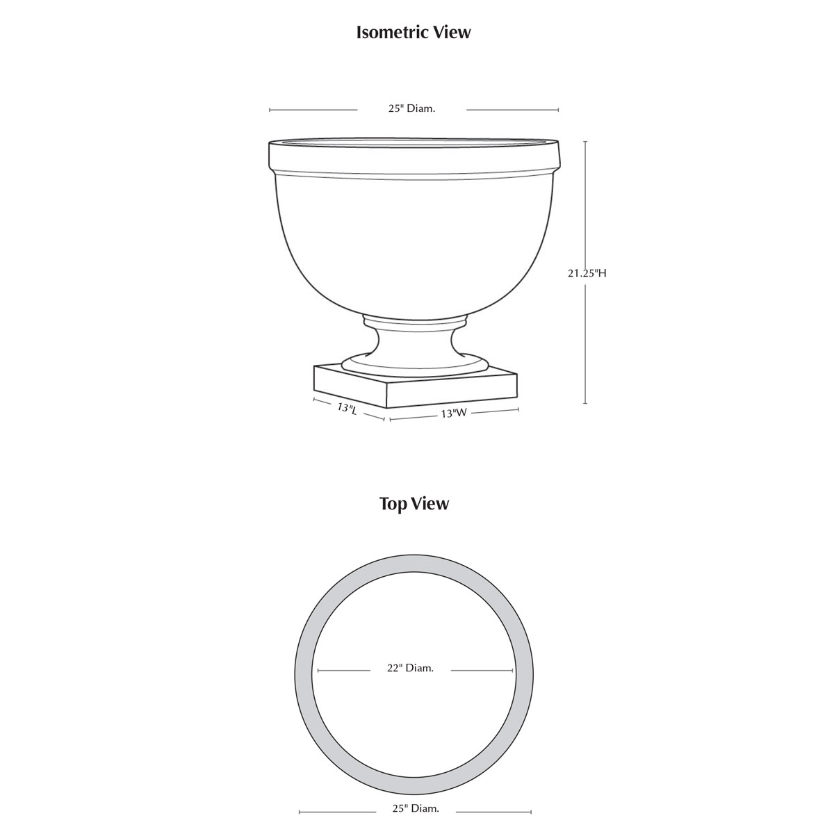 25"dia Huntington Urn Planter P 960 Specifications