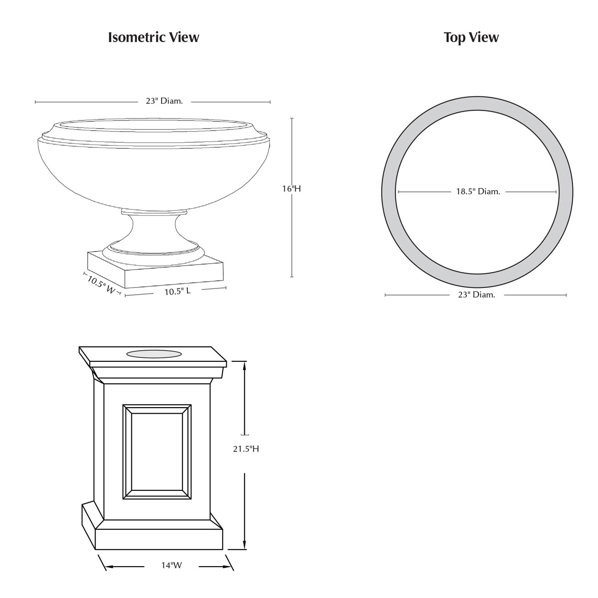 Small Jensen Urn And Barnett Pedestal Specifications