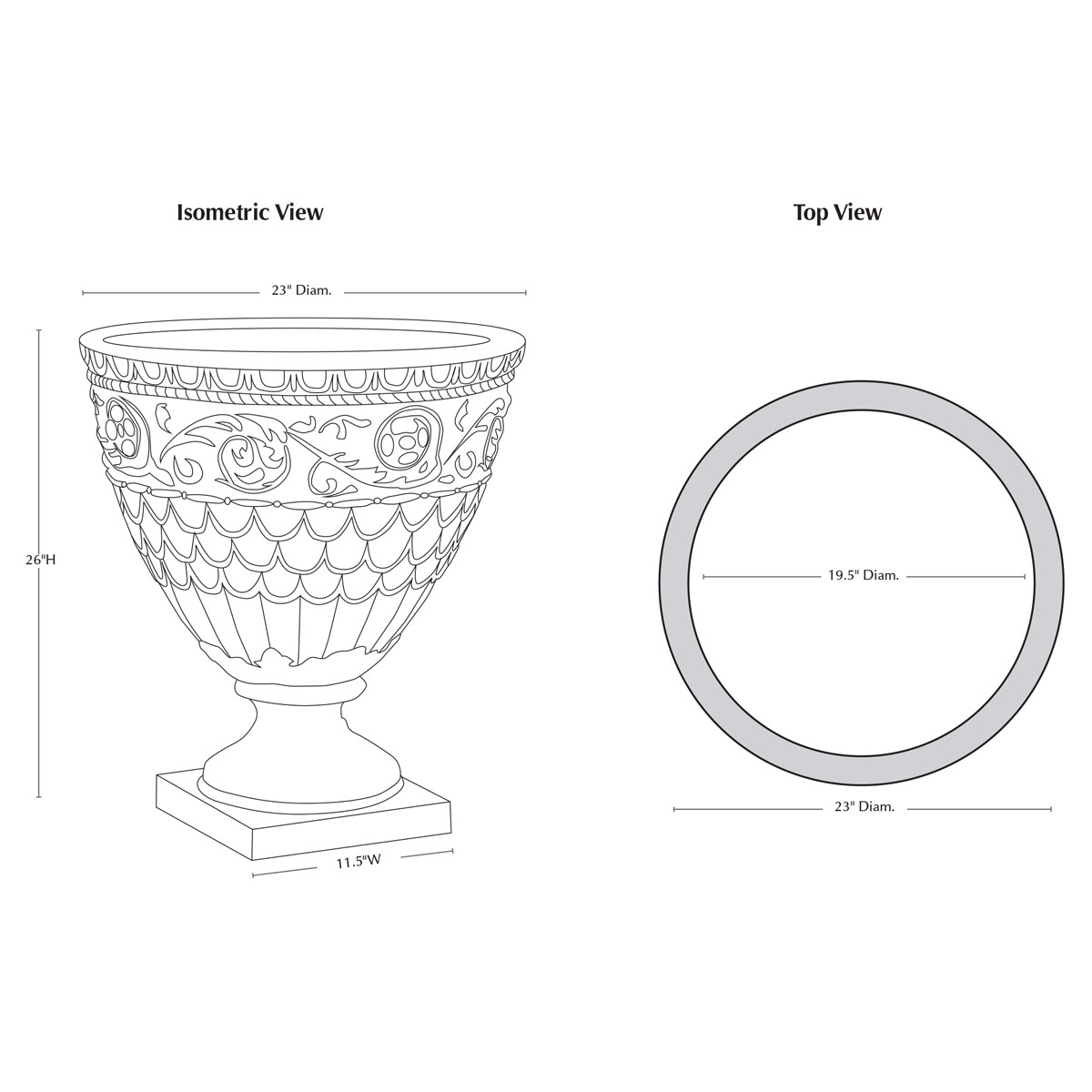 Valadier Urn Planter Specifications cast stone, urn, planter, traditional