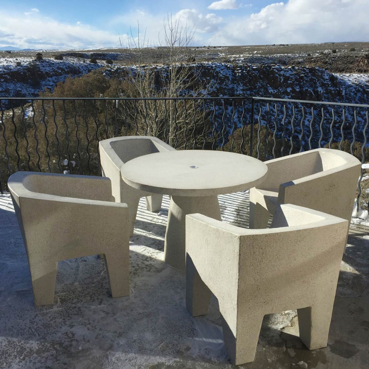 Hive Dining Table With Van Eyke Chairs (fiberglass Resin And Aggregate In Aged Stone Finish)