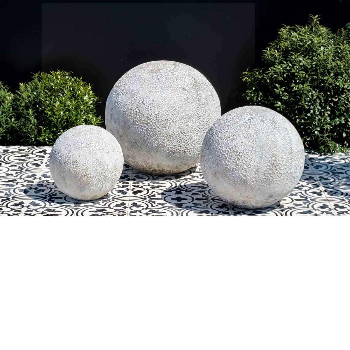 Angkor Spheres (terracotta In White Coral) garden spheres garden decor garden accents garden statuary