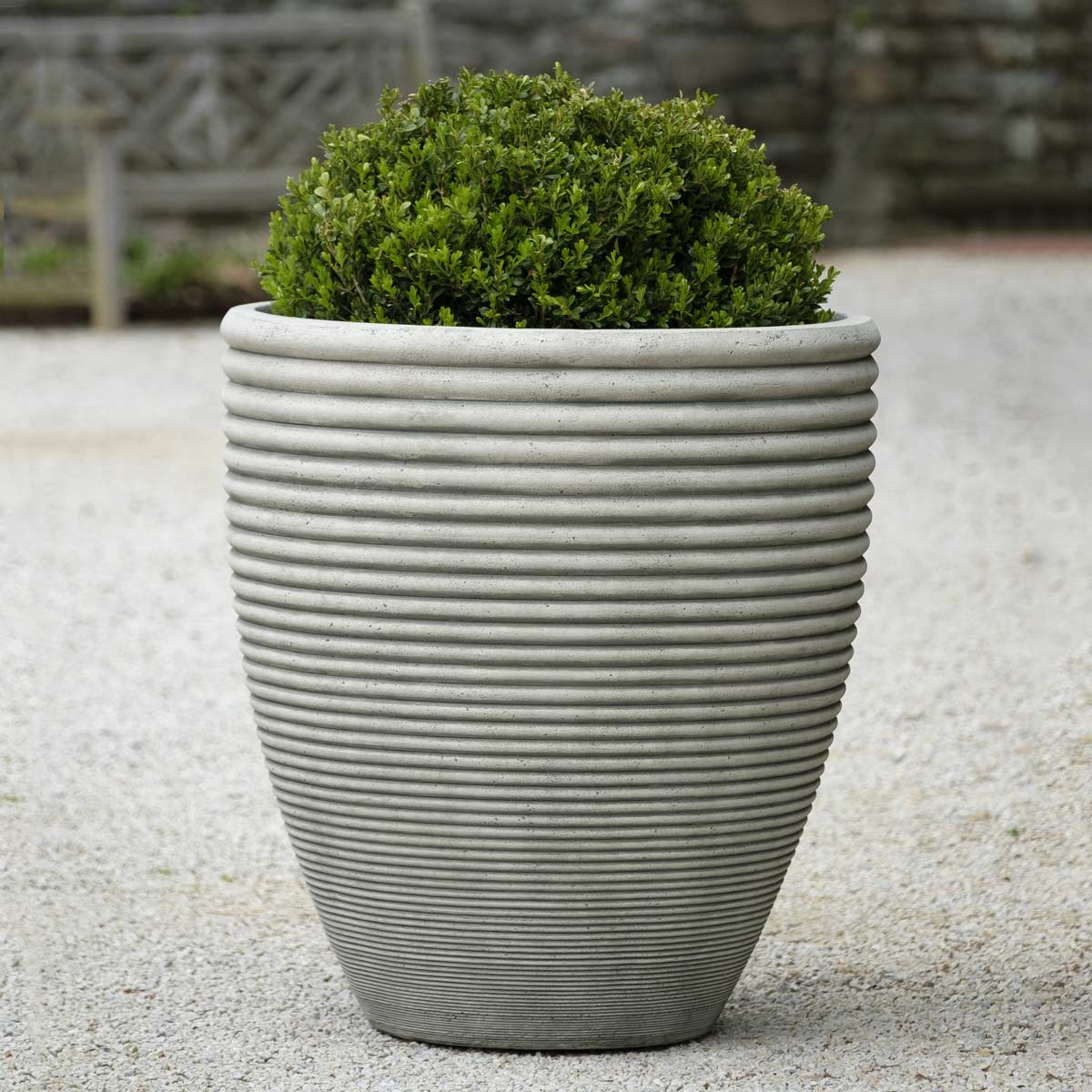 Bibendum Planter, 29 5" Dia (cast Stone In Greystone Finish)