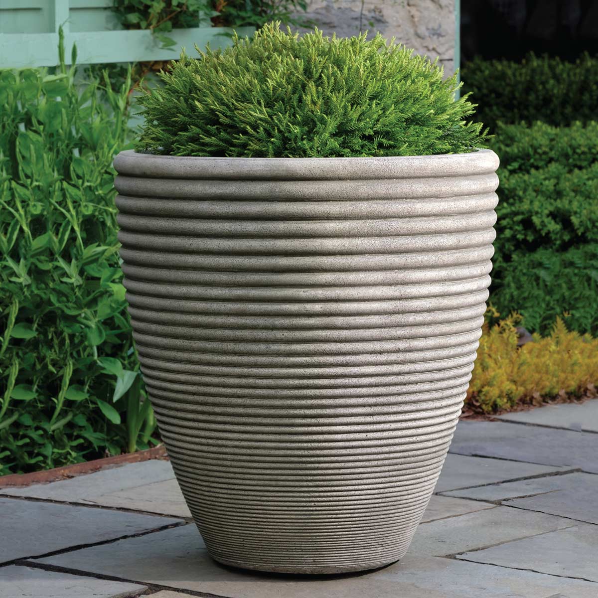 Bibendum Planter, 23 5" Dia (cast Stone In Alpine Stone Finish)