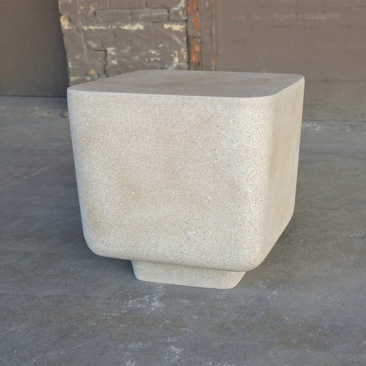 Block Stool (fiberglass Resin And Aggregate In Aged Stone Finish)