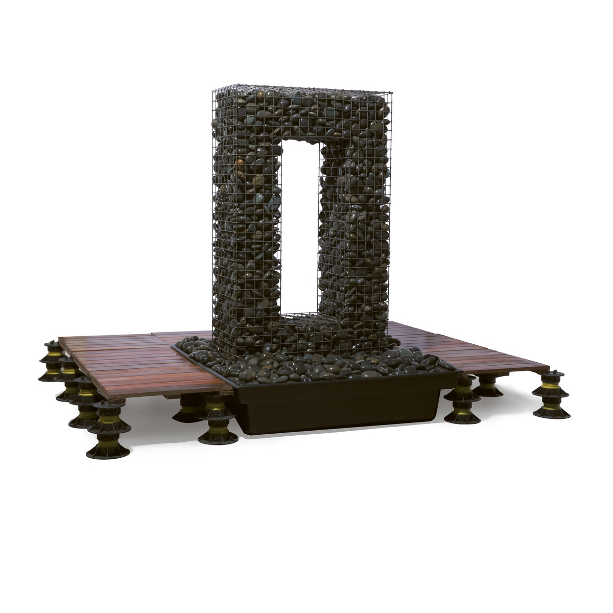 Gabion Water Fountain On A Suspended Deck Material: Steel