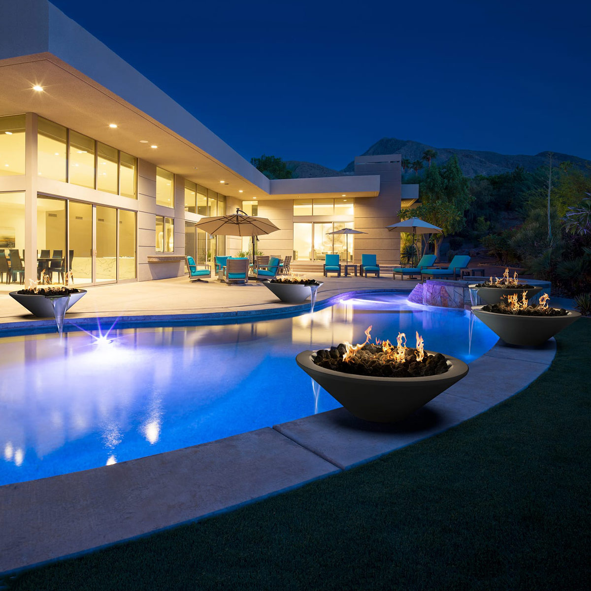 Geo Round Fire And Water Bowls (material: Gfrc)