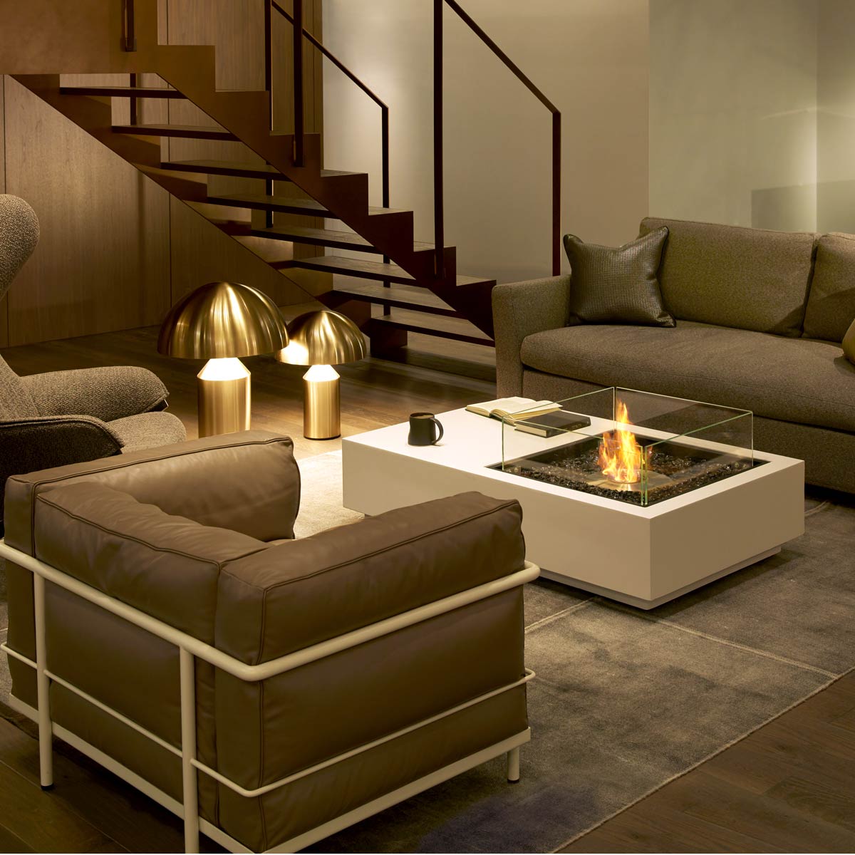 Indoor Ethanol Burner Manhattan 50 Fire Pit Table (concrete In Bone)