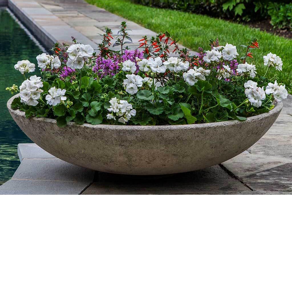 Textured Zen Bowl Planter (cast Stone In Greystone)