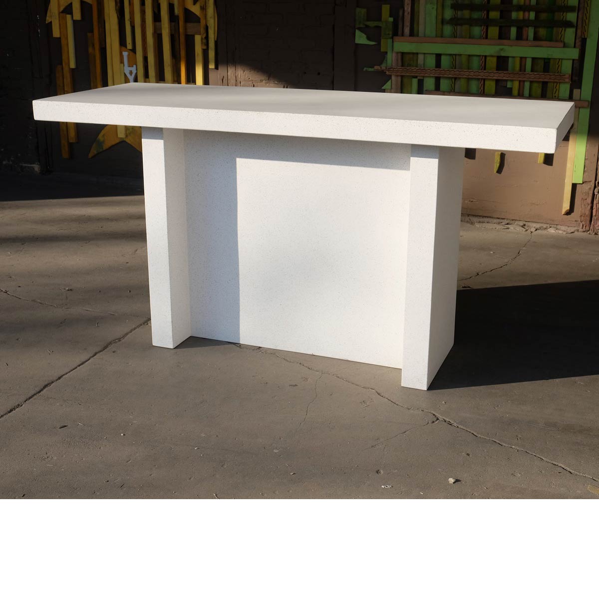 Narrow Slab Dining Table 75x28x39 (fiberglass Resin And Aggregate In White Stone Finish)