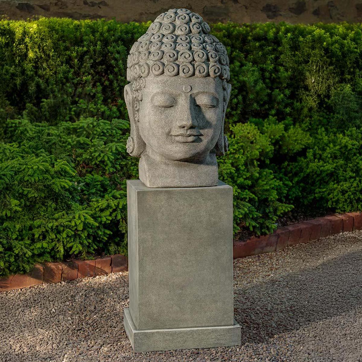 Savoy Pedestal PD-194 with Temple Buddha Head OR-197 (Cast Stone in Alpine Stone) - sold separately